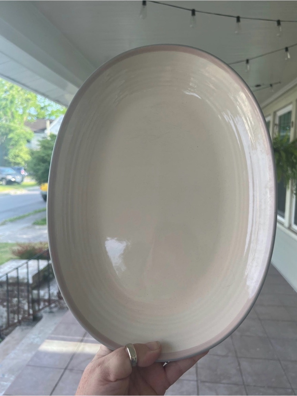 Pfaltzgraff Vintage 14 Inch Oval Serving Platter (Cream/Pink/Gray) Pink Aura